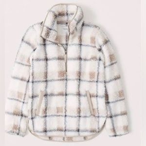 Abercrombie Sherpa half-zip faux leather-trim sweatshirt